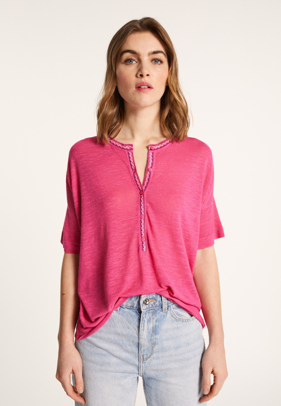 Short-sleeved cotton and linen cardigan - Lauria