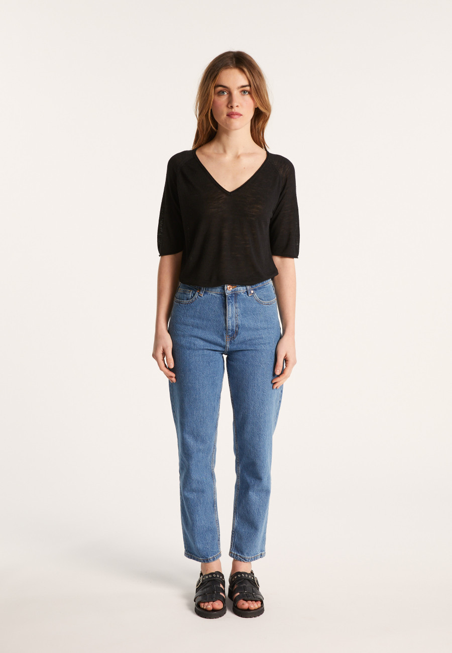 Flamed linen elbow sleeve t-shirt - Bonbon