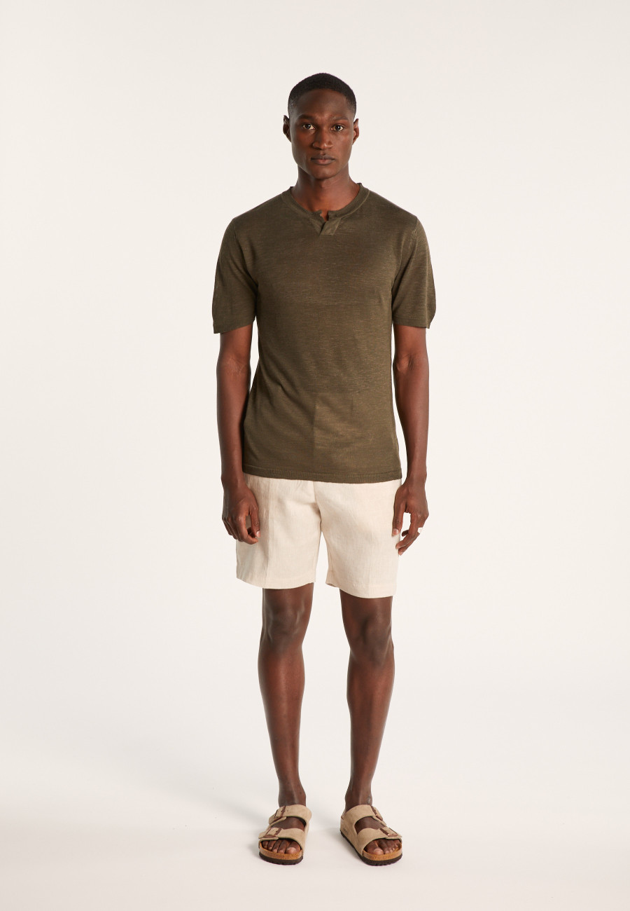 Slub linen t-shirt with Tunisian collar - Baraka