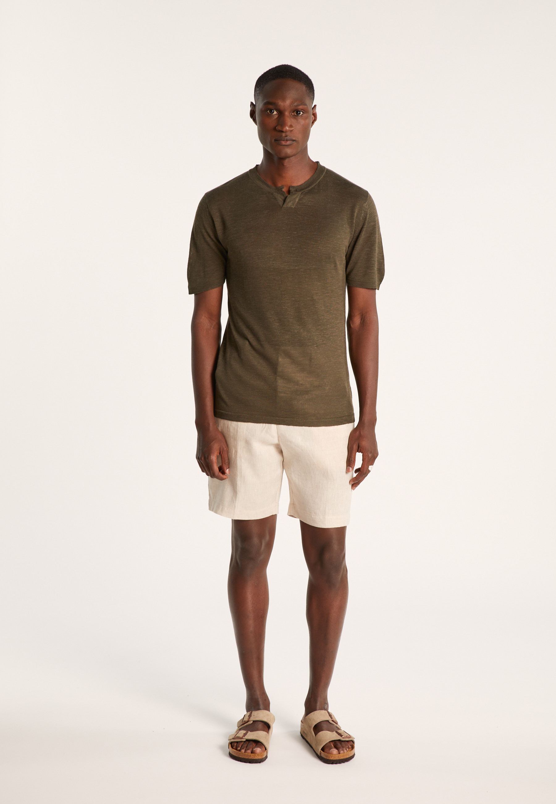 Slub linen t-shirt with Tunisian collar - Baraka