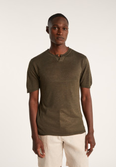 Slub linen t-shirt with Tunisian collar - Baraka