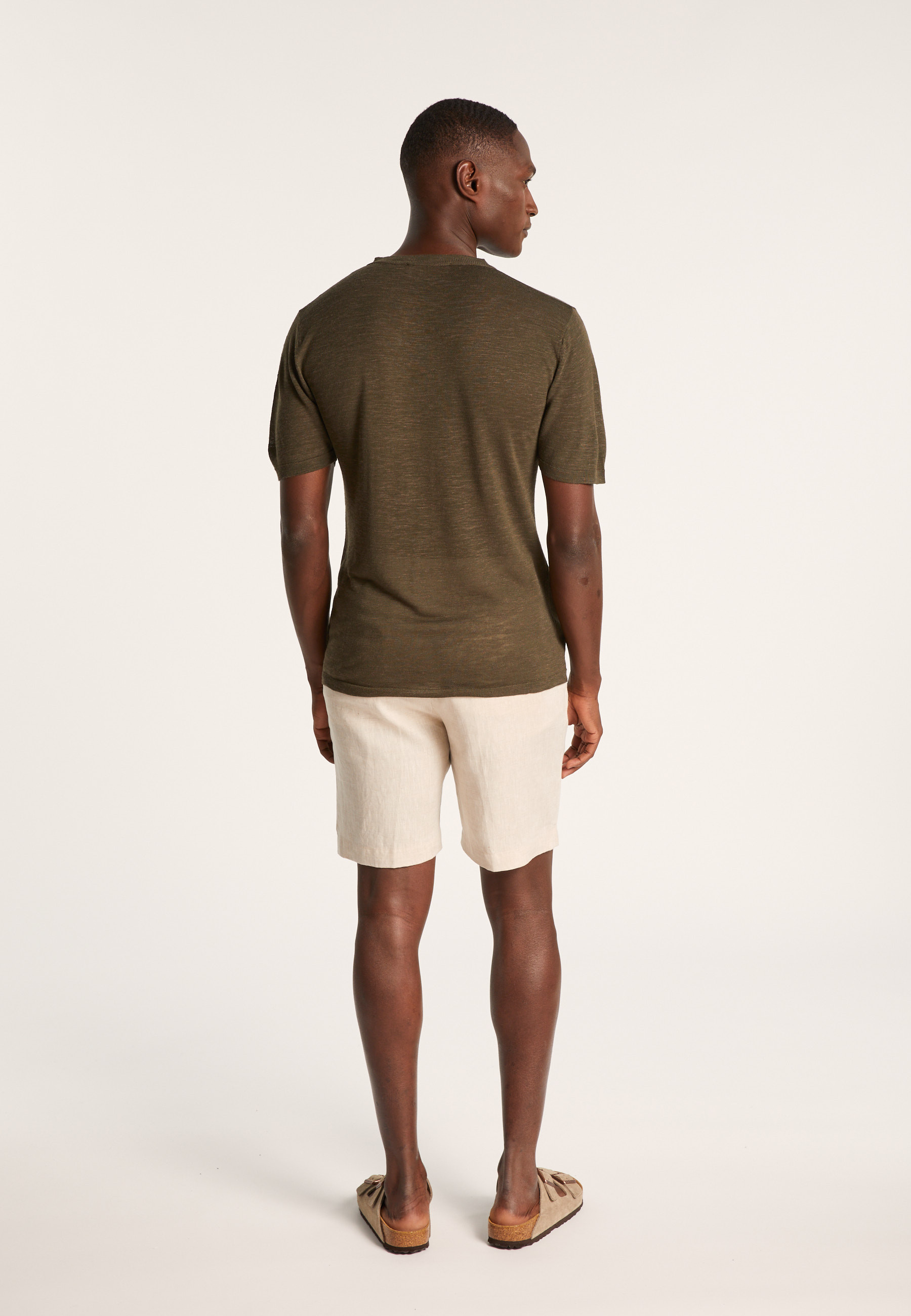 T-shirt col tunisien en lin flammé - Baraka 7212 fusain - 83 Kaki