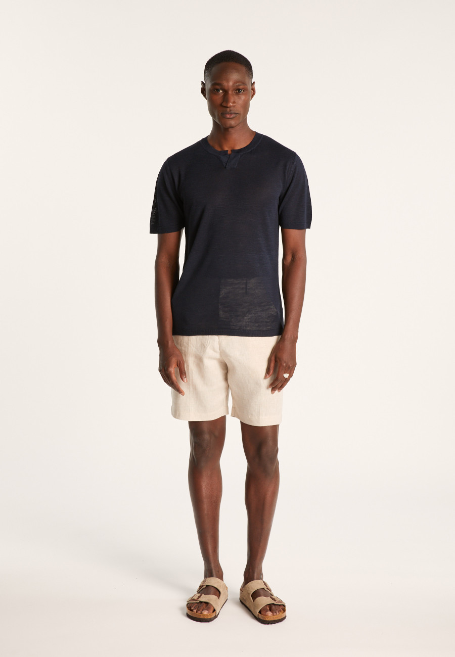 Slub linen t-shirt with Tunisian collar - Barakae