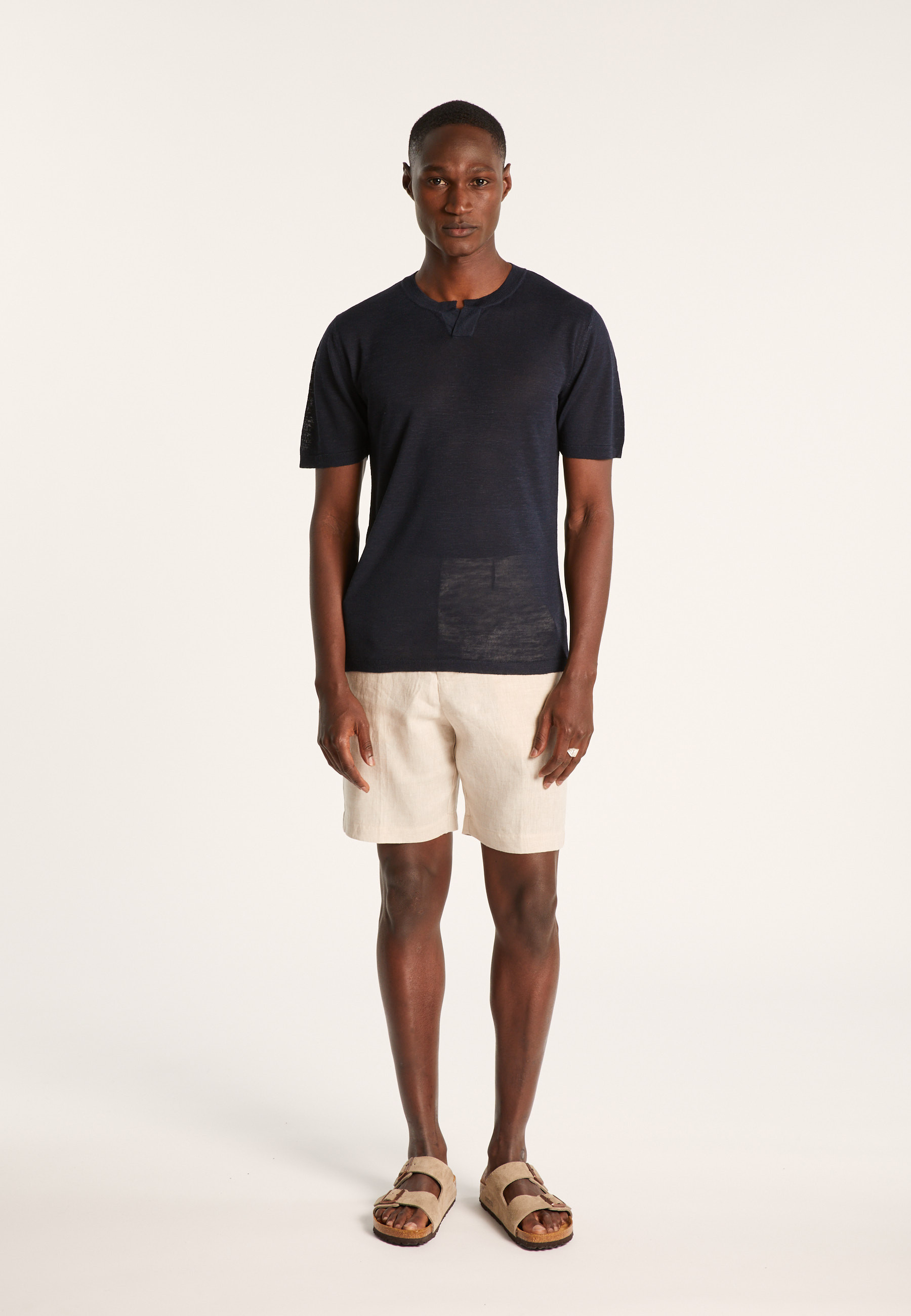 Slub linen t-shirt with Tunisian collar - Baraka