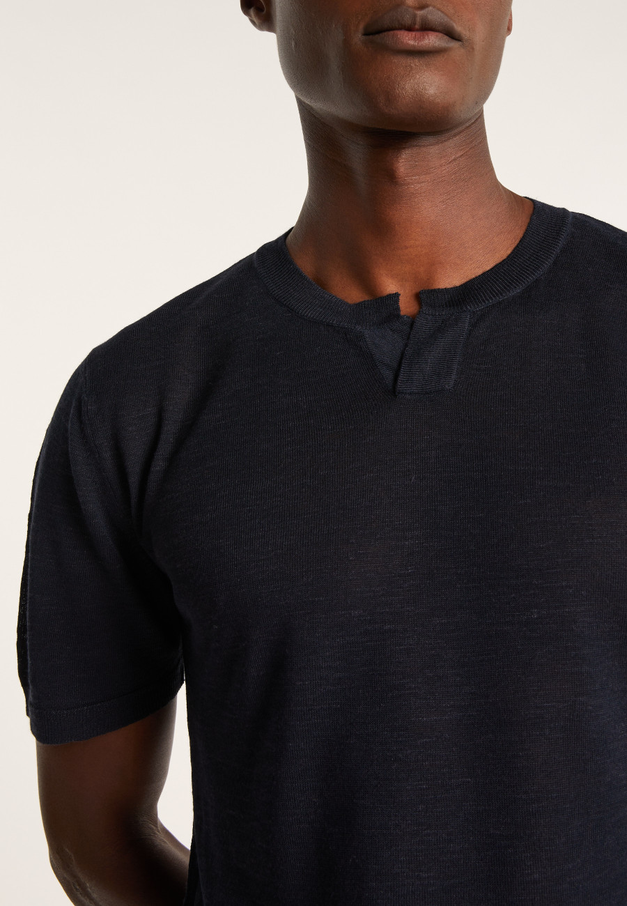 Camiseta de linho com gola tunisina - Barakae