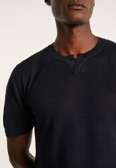 T-shirt col tunisien en lin flammé - Baraka 7212 fusain - 83 Kaki