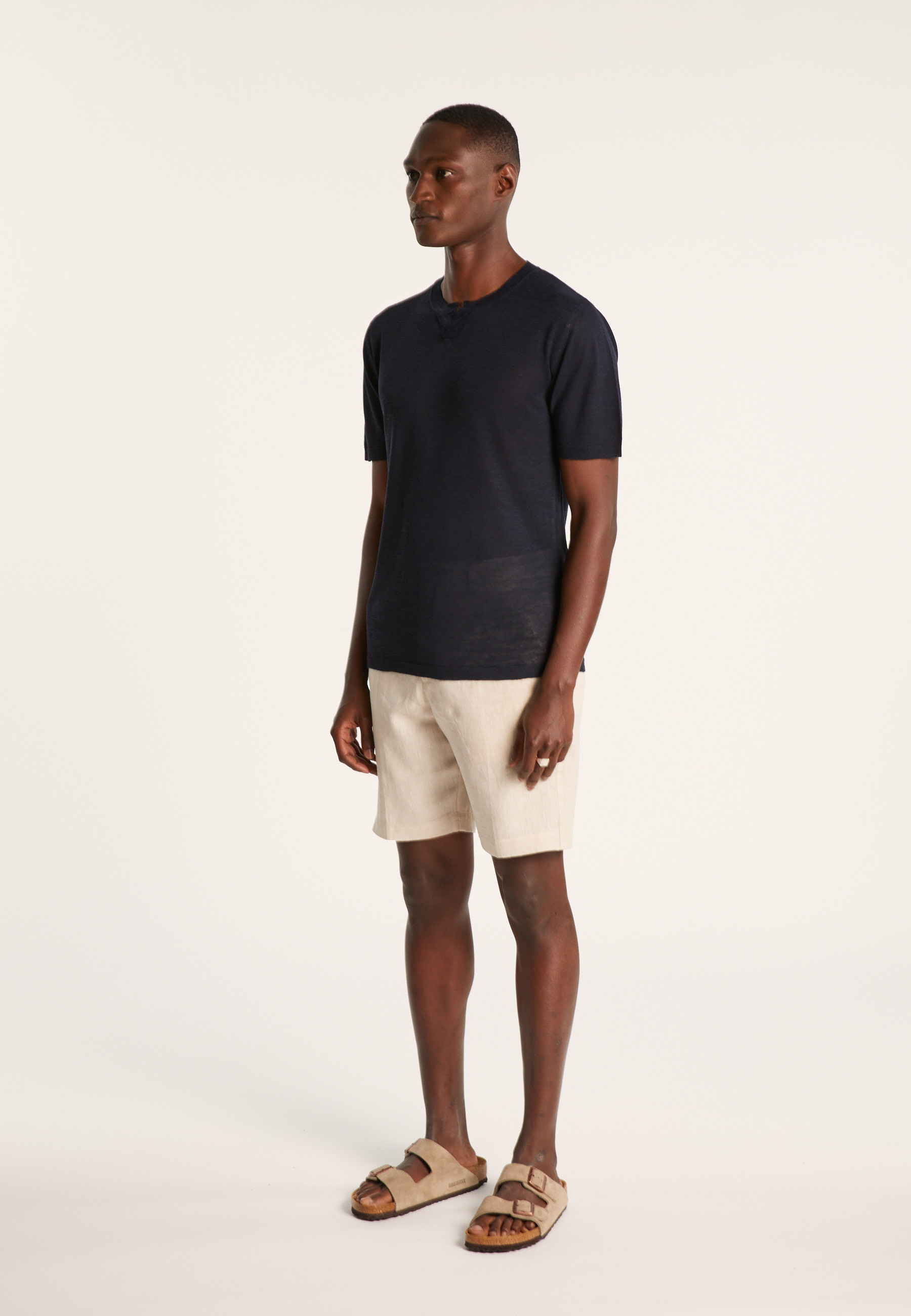 Slub linen t-shirt with Tunisian collar - Baraka