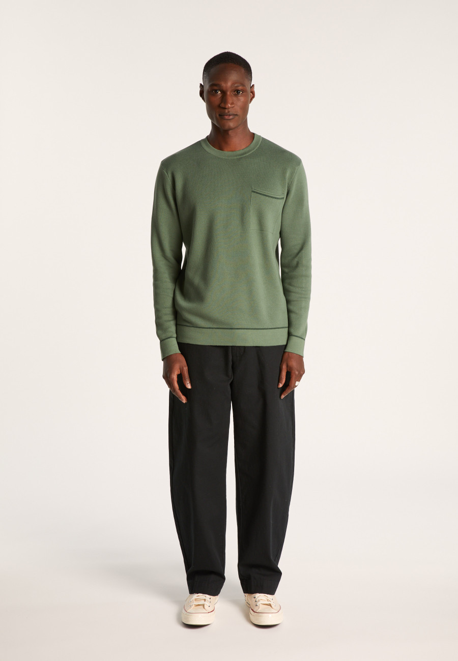 Camisola de gola redonda em algodão slub e linho - Isaia