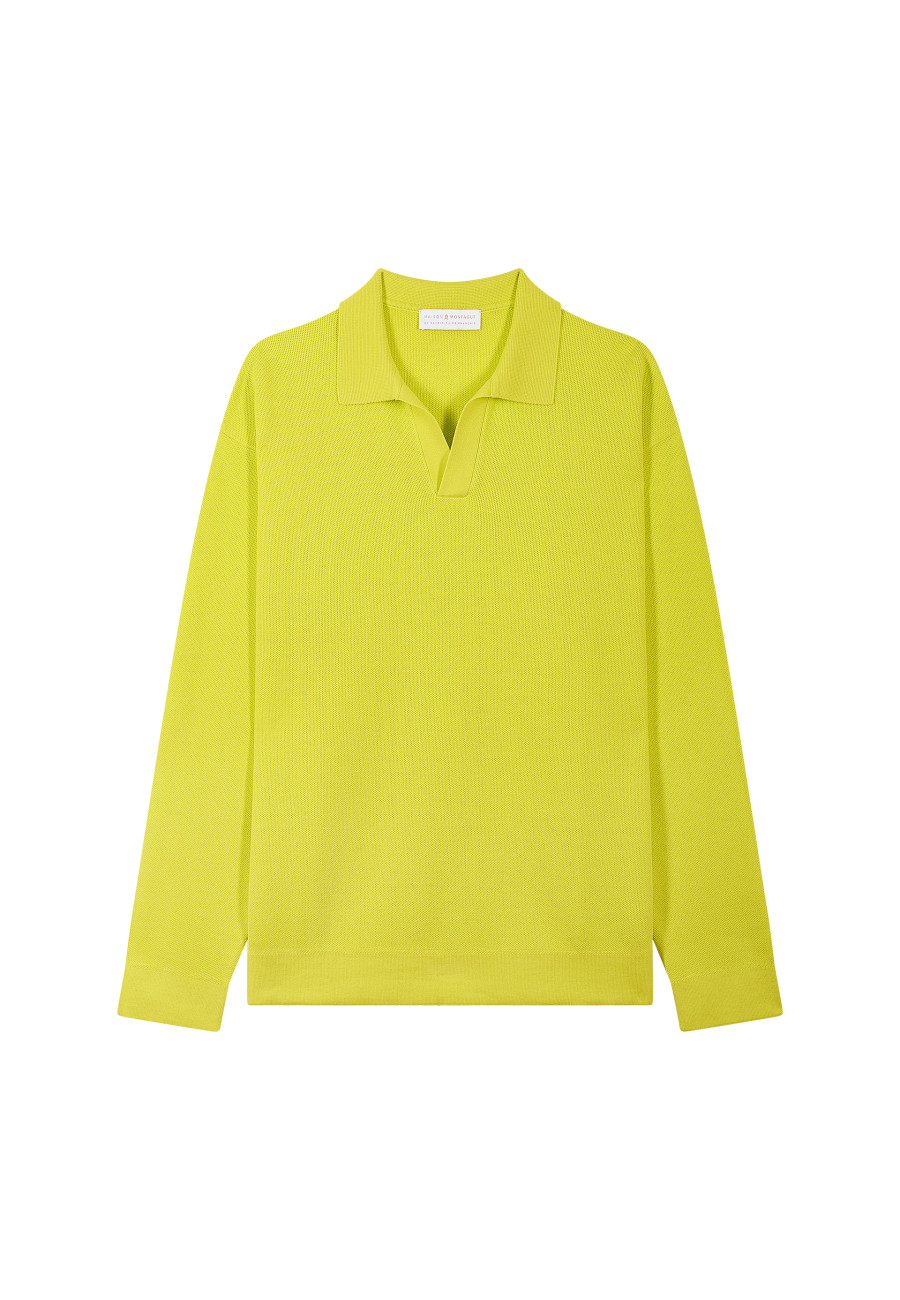 Long-sleeved polo shirt in flamed cotton and linen - Ido