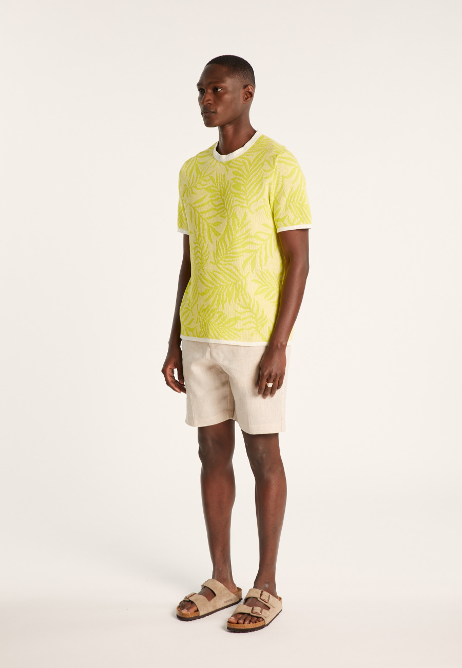 Round neck t-shirt with cotton linen blend pattern - Isham