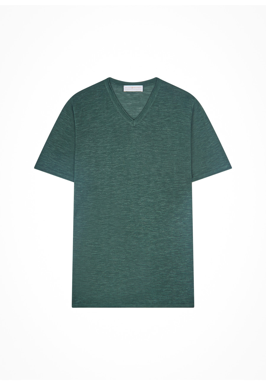 V-neck T-shirt in flamed linen - Reuben