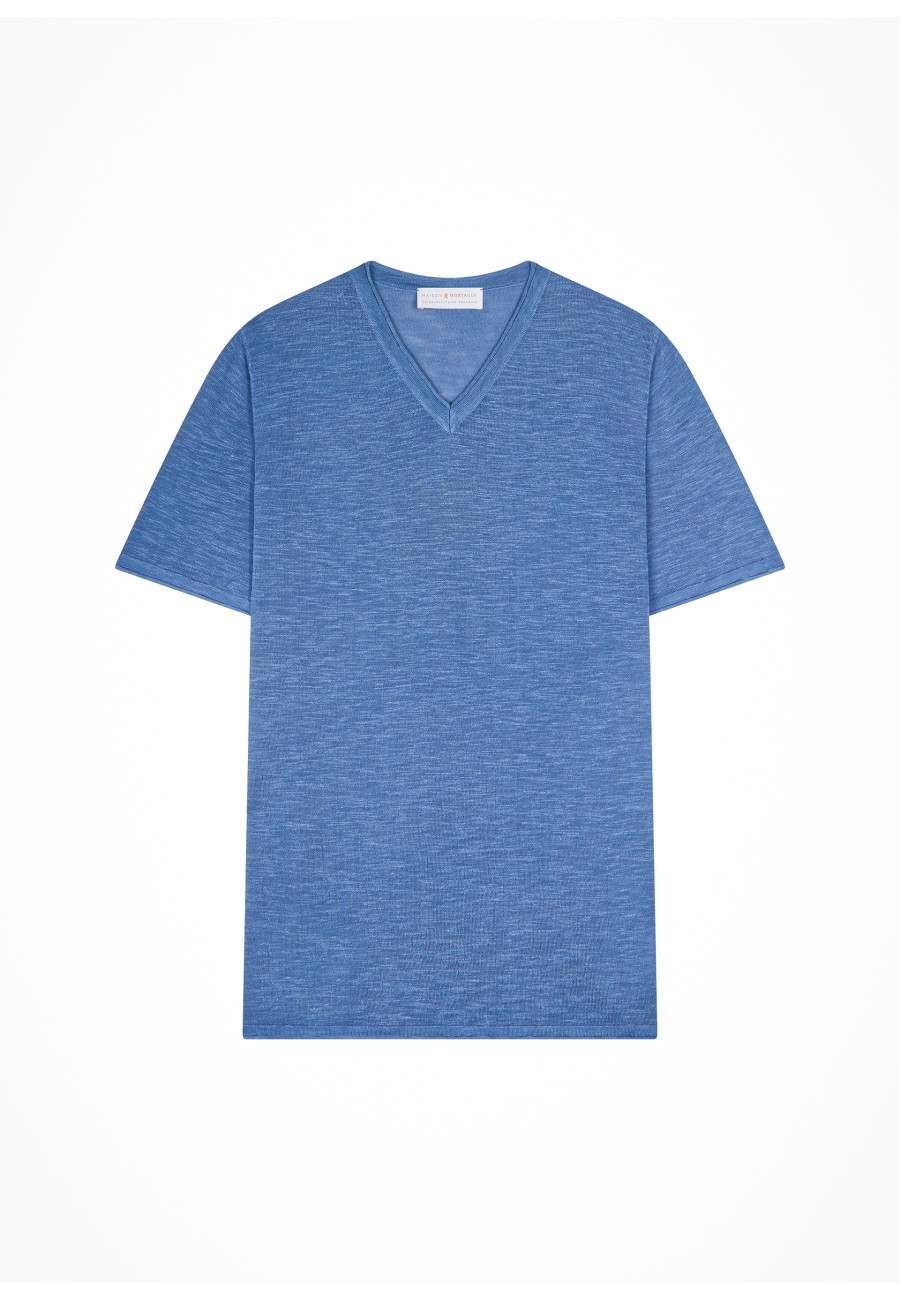V-neck T-shirt in flamed linen - Reuben