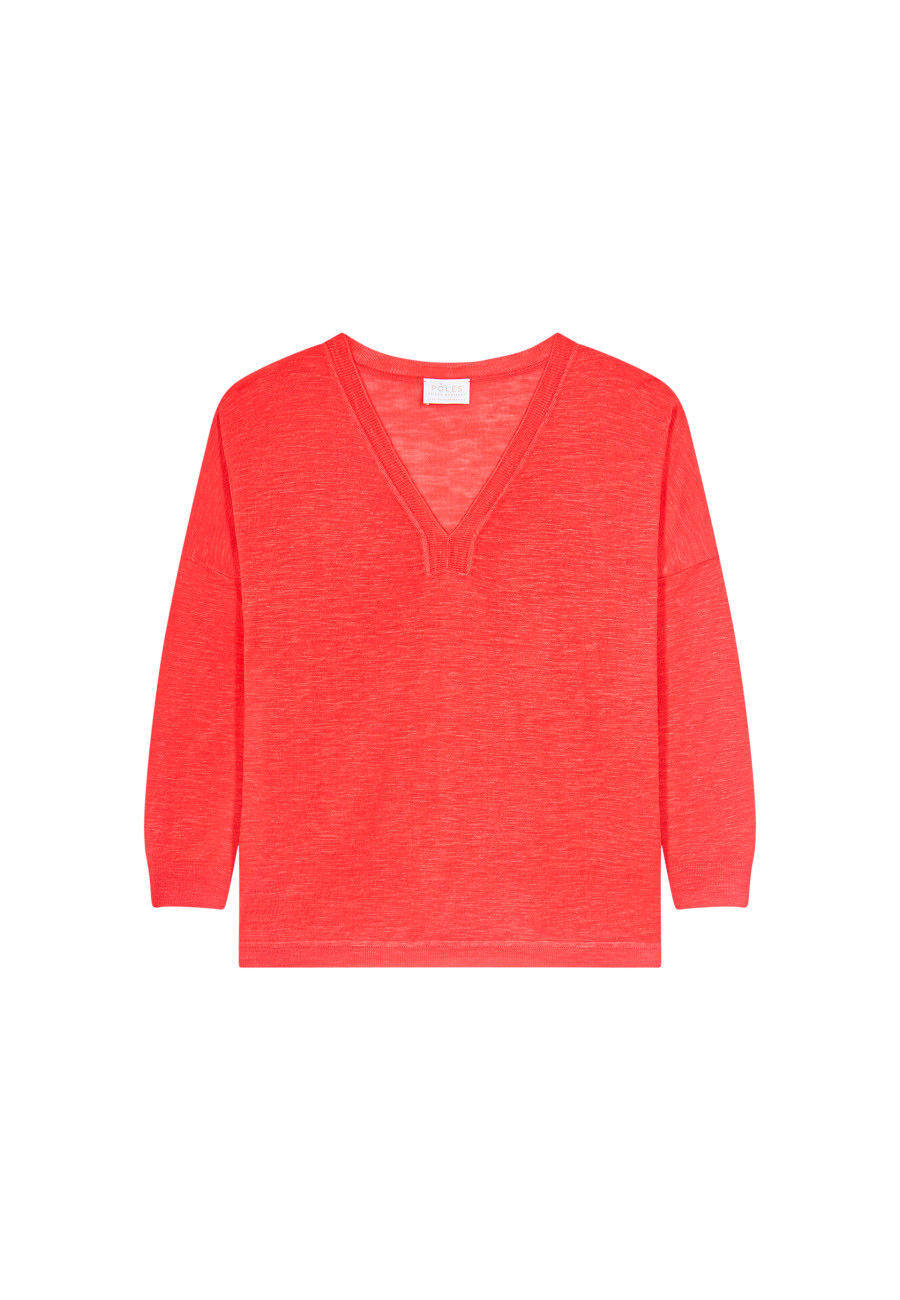 Long-sleeved V-neck t-shirt in slub linen - Beja