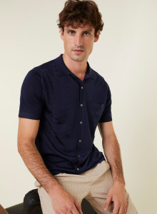 Chemise à motifs manches courtes en Fil Lumière - Gustav 0823 matelot - 75 Bleu nuit