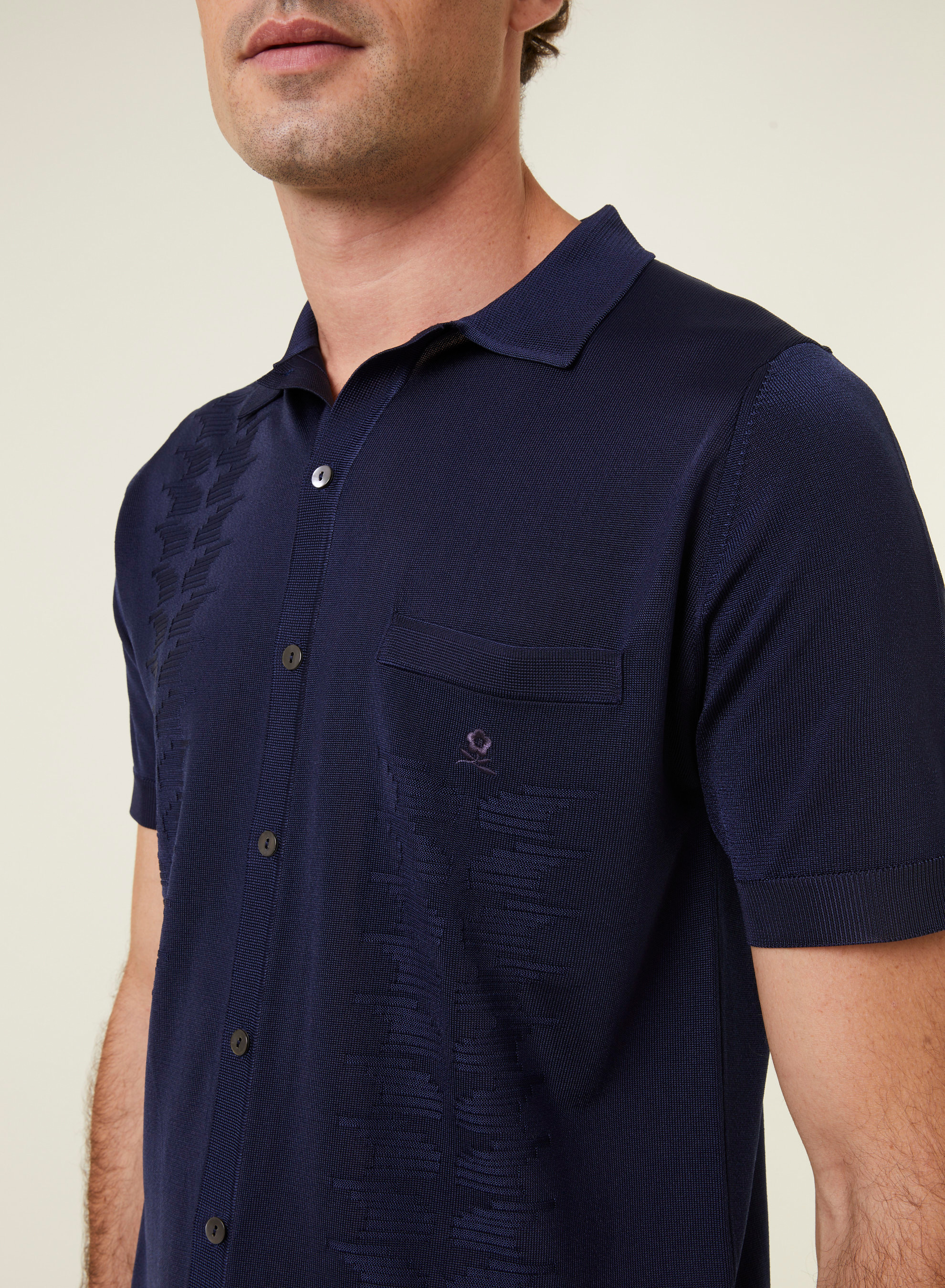 Short Sleeve Patterned Shirt in Fil Lumiere - Gustav