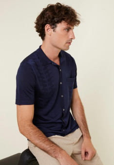 Chemise à motifs manches courtes en Fil Lumière - Gustav 0823 matelot - 75 Bleu nuit