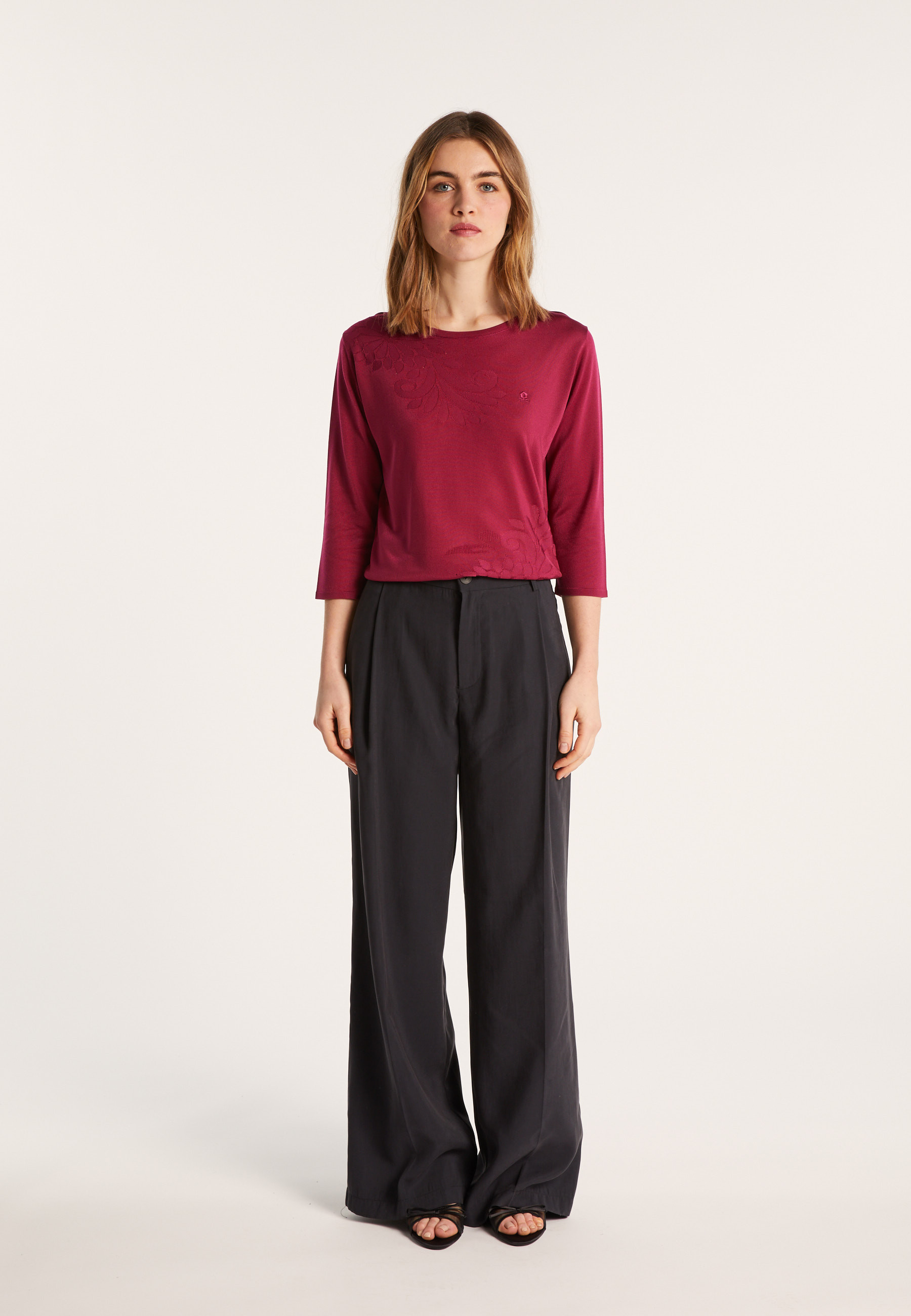 Elbow sleeve t-shirt in Lumière yarn with patterns - Erica