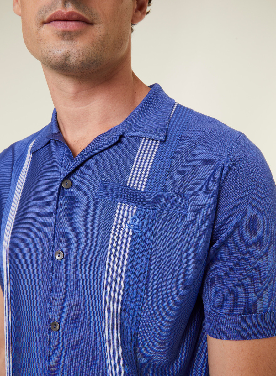 Short Sleeve Striped Shirt in Fil Lumiere - Fabion