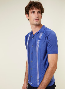 Chemise rayé manches courtes en Fil Lumière - Fabio 796 - 06 Bleu moyen