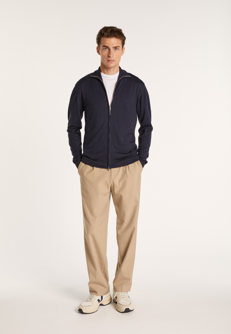 Cardigan de lã merino com zíper e gola alta - Estian