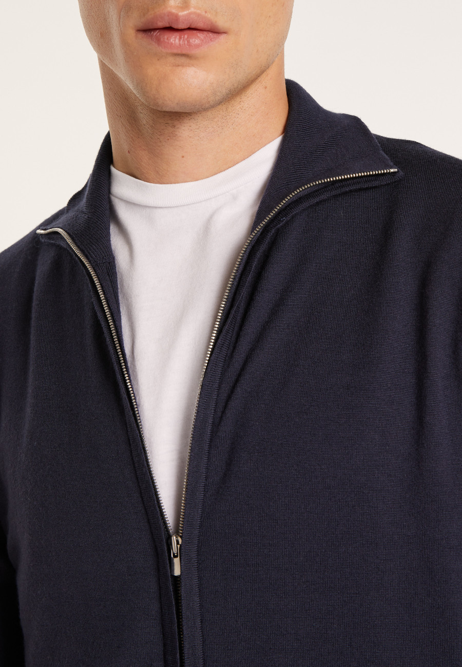 Zipped high-neck merino wool cardigan - Estian