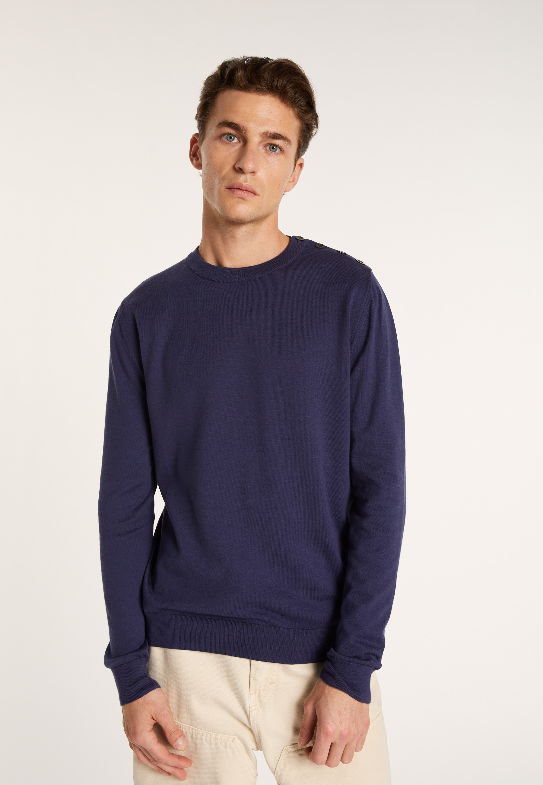 Cotton button shoulder sweater - Bonze