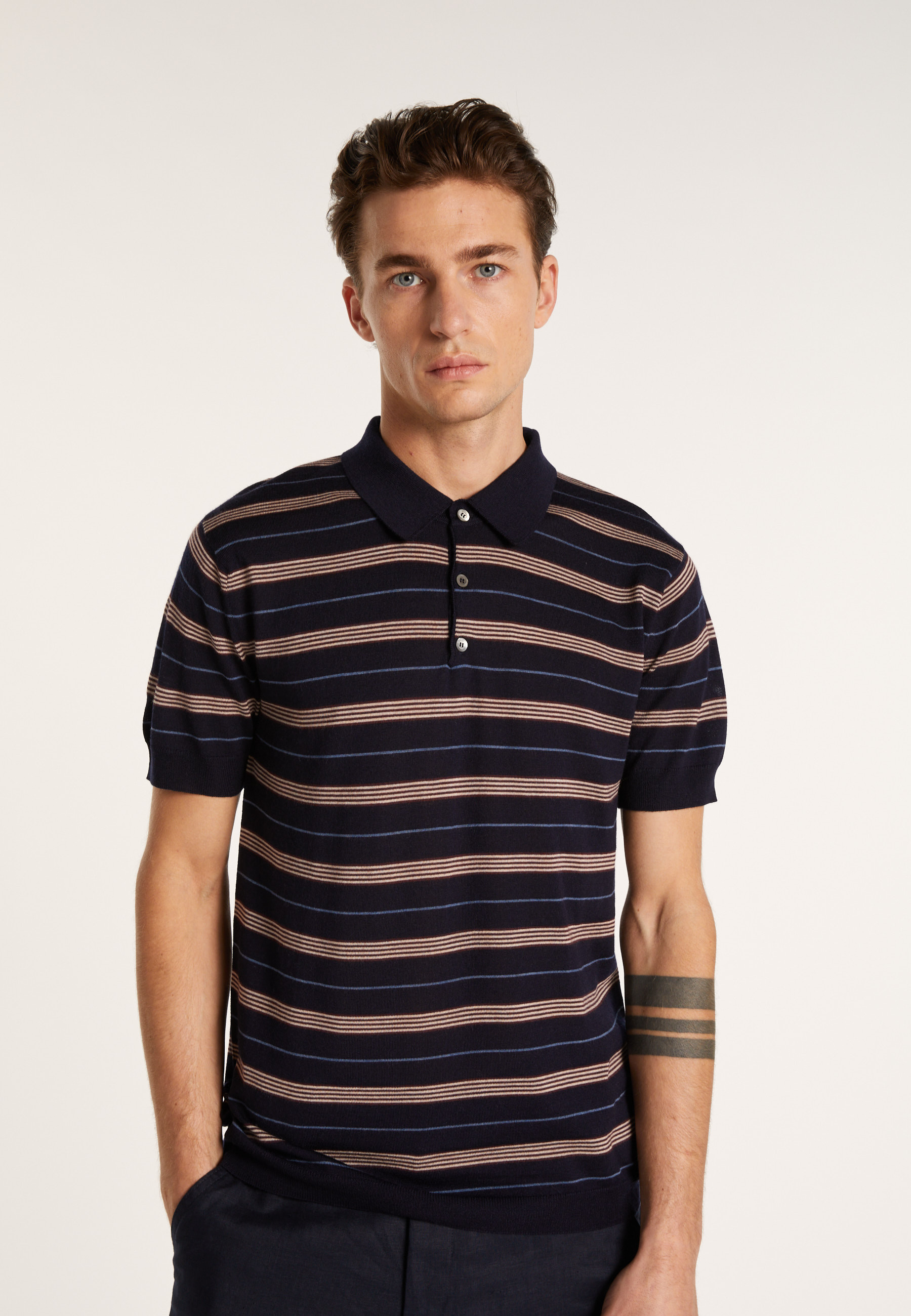 Short-sleeved striped wool polo shirt - Lary