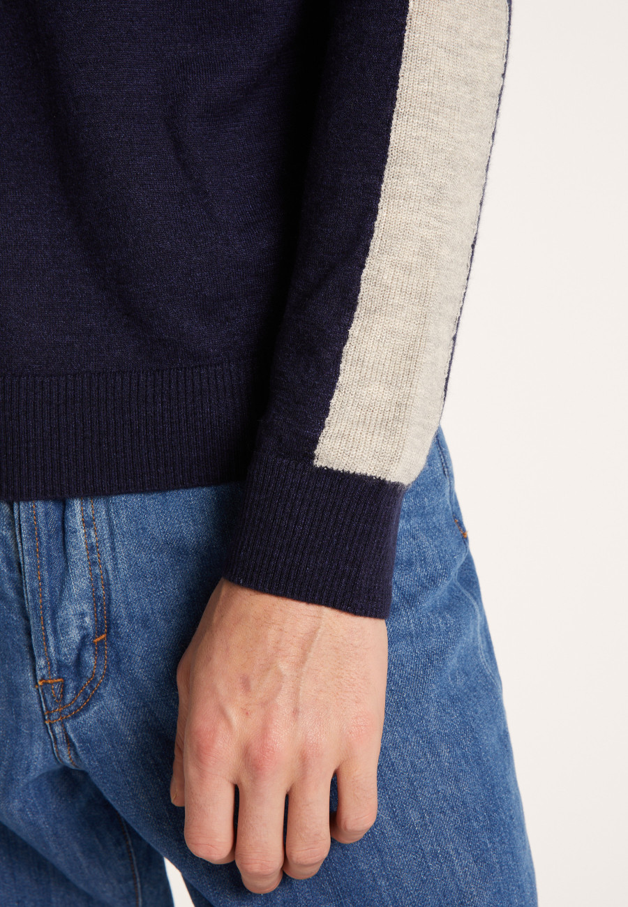 Two-tone round neck sweater in cashmere linen - Perry