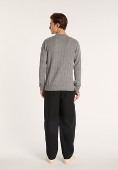 Pull en cachemire col rond en jeu de maille quadrillé - Alexis 7587