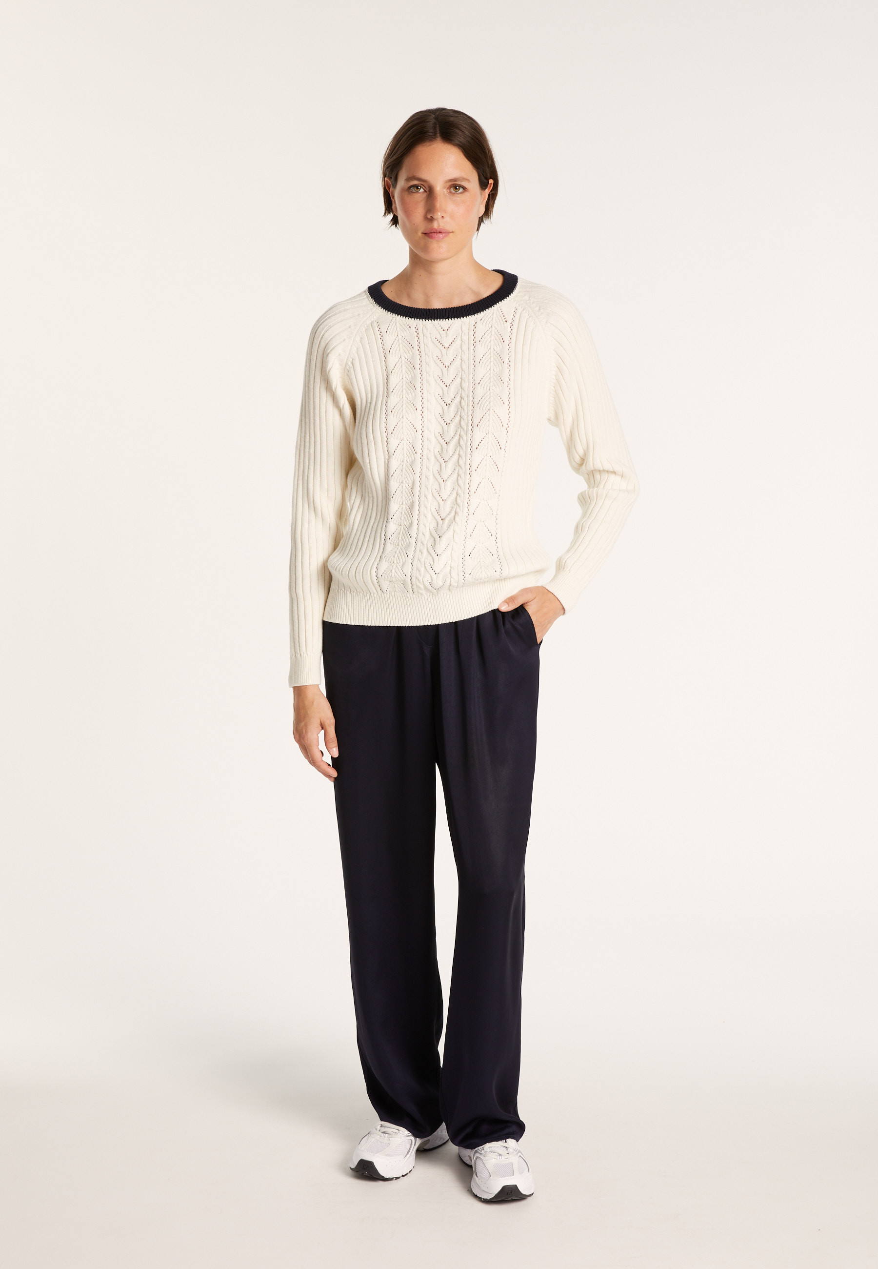 Pull en coton bio - Alice 6908 BLANC/MARINE- 02Blanc
