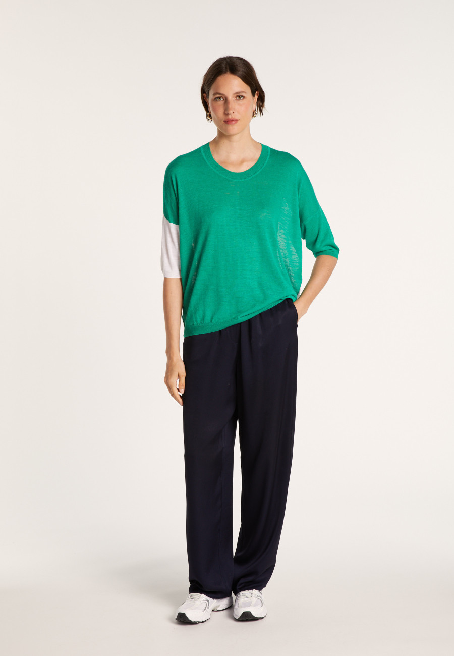 Camiseta solta de gola redonda em linho slub bicolor - Mairena bis