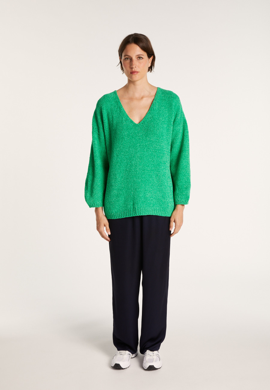 Suéter Tamanho de veludo de algodão com decote em V - Mariette