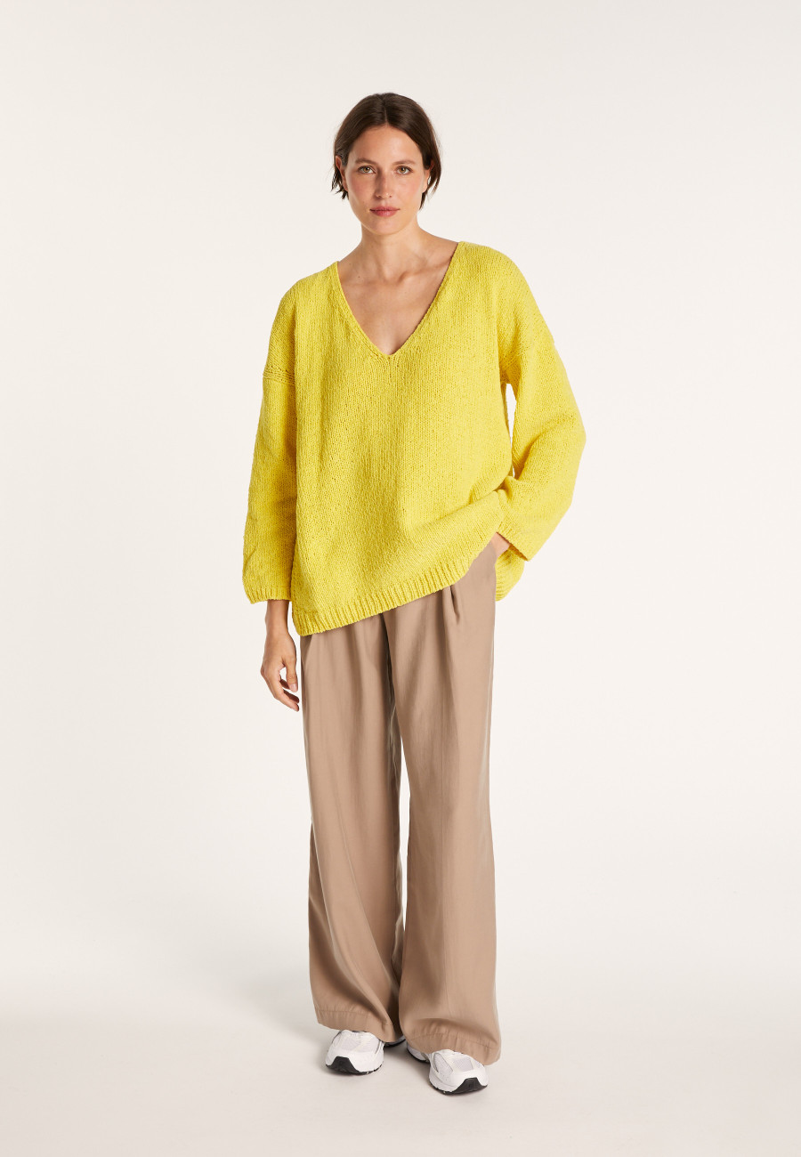 Cotton velvet jumper with deep V-neck - MARIETTE