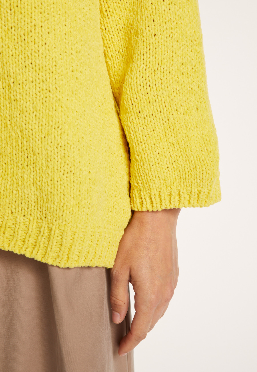 Cotton velvet jumper with deep V-neck - MARIETTE