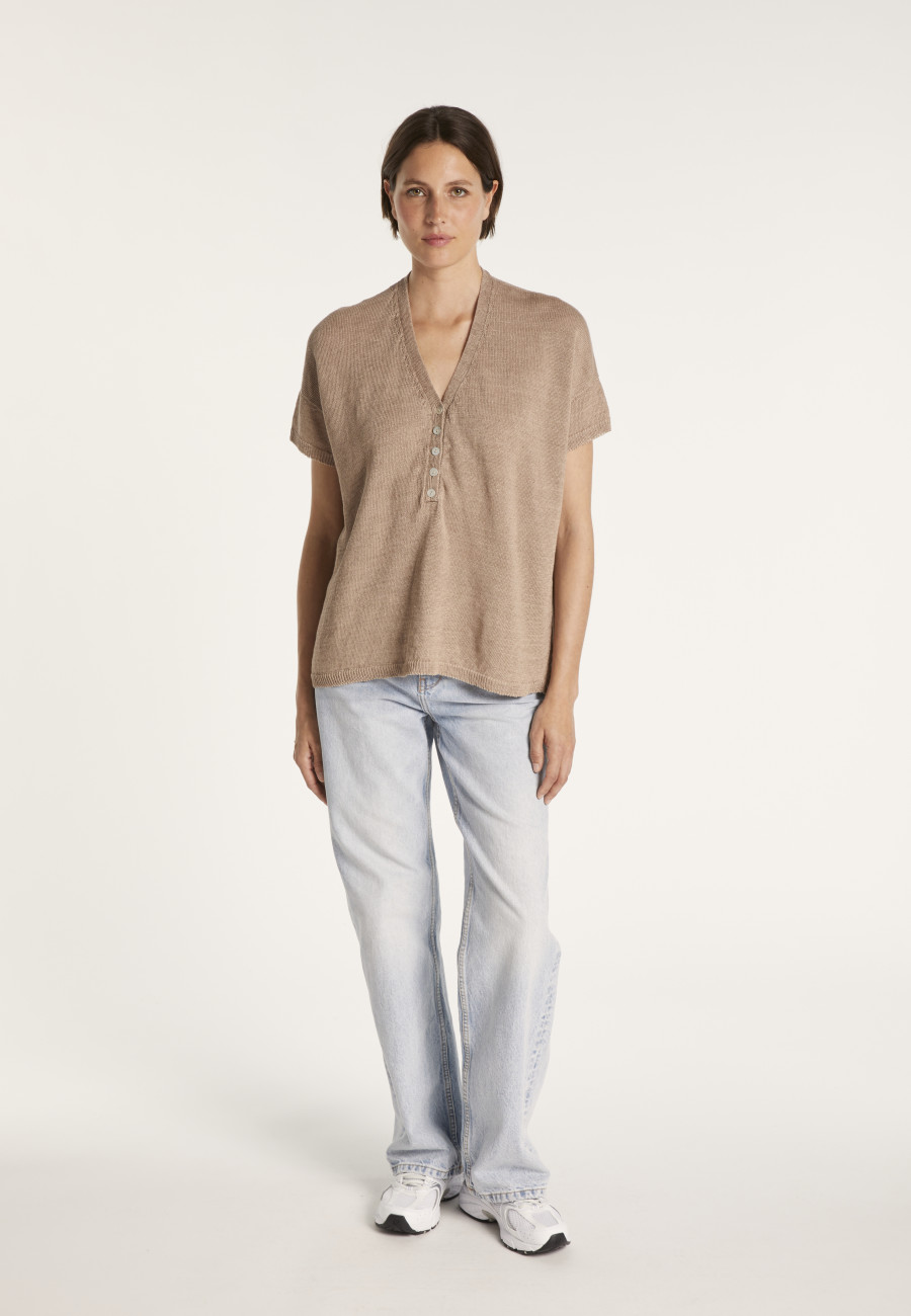 V-neck button-up linen T-shirt - MAATI