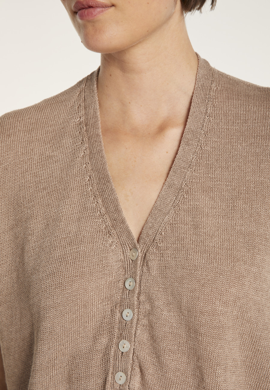 V-neck button-up linen T-shirt - MAATI