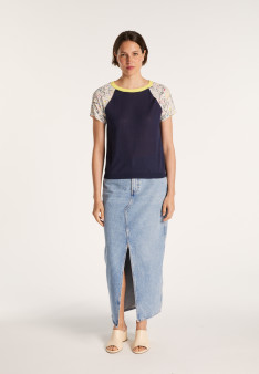 T-shirt bi-matières soie et coton - Jimmy 6579 nymphe fushia - 24 Rose clair