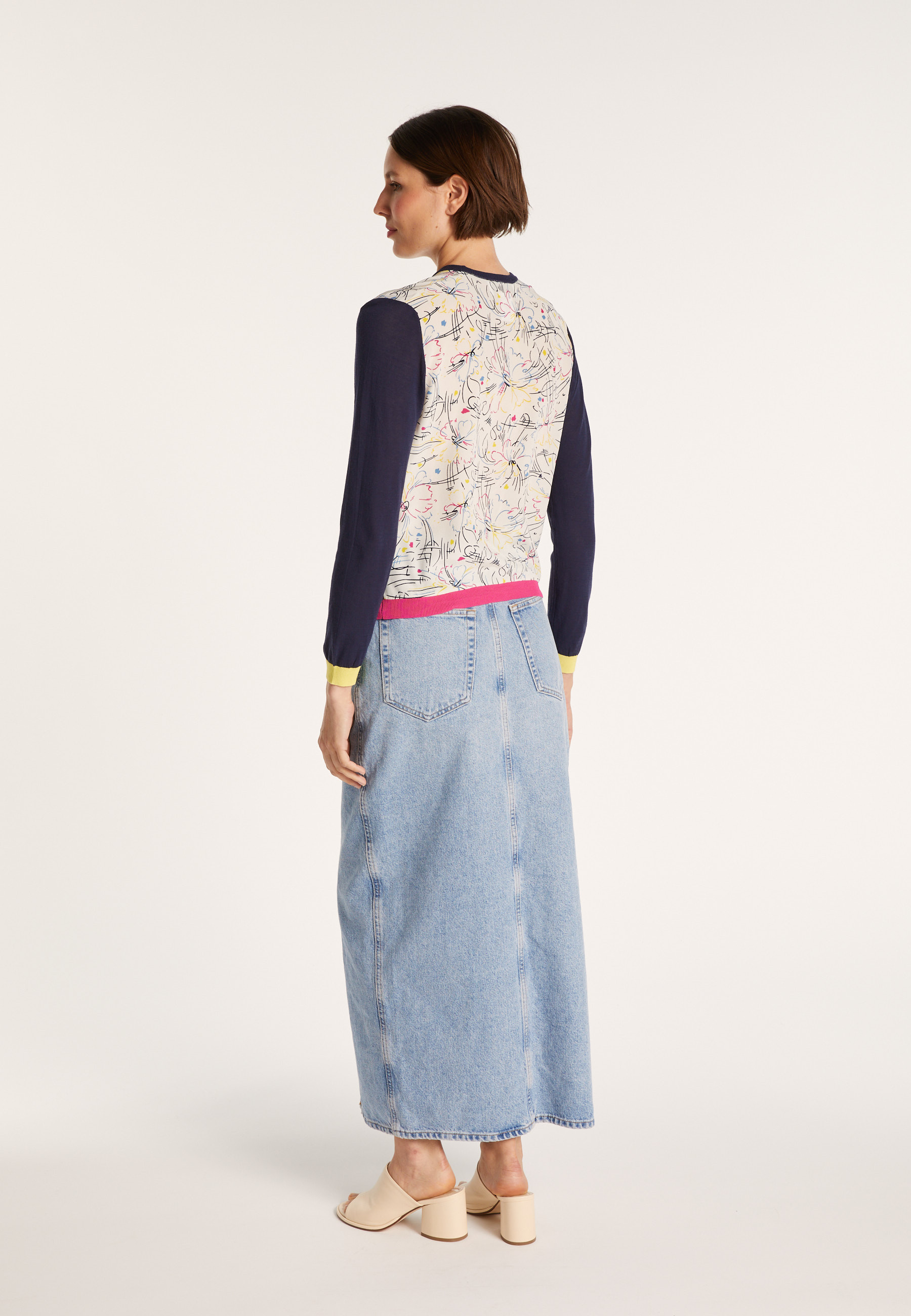 Gilet bi-matières soie et coton - Jeu 6581 navy mimosa fushia - 05 bleu marine