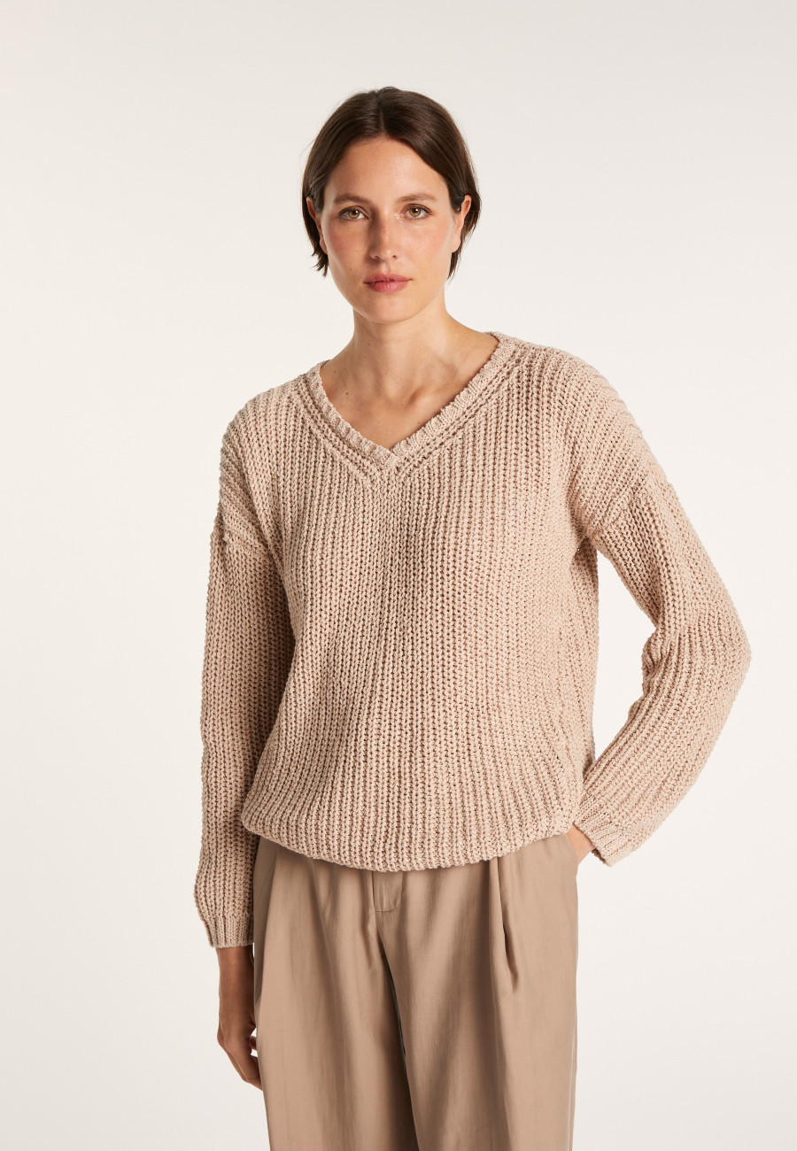Suéter de malha canelada com decote em V - Bulle