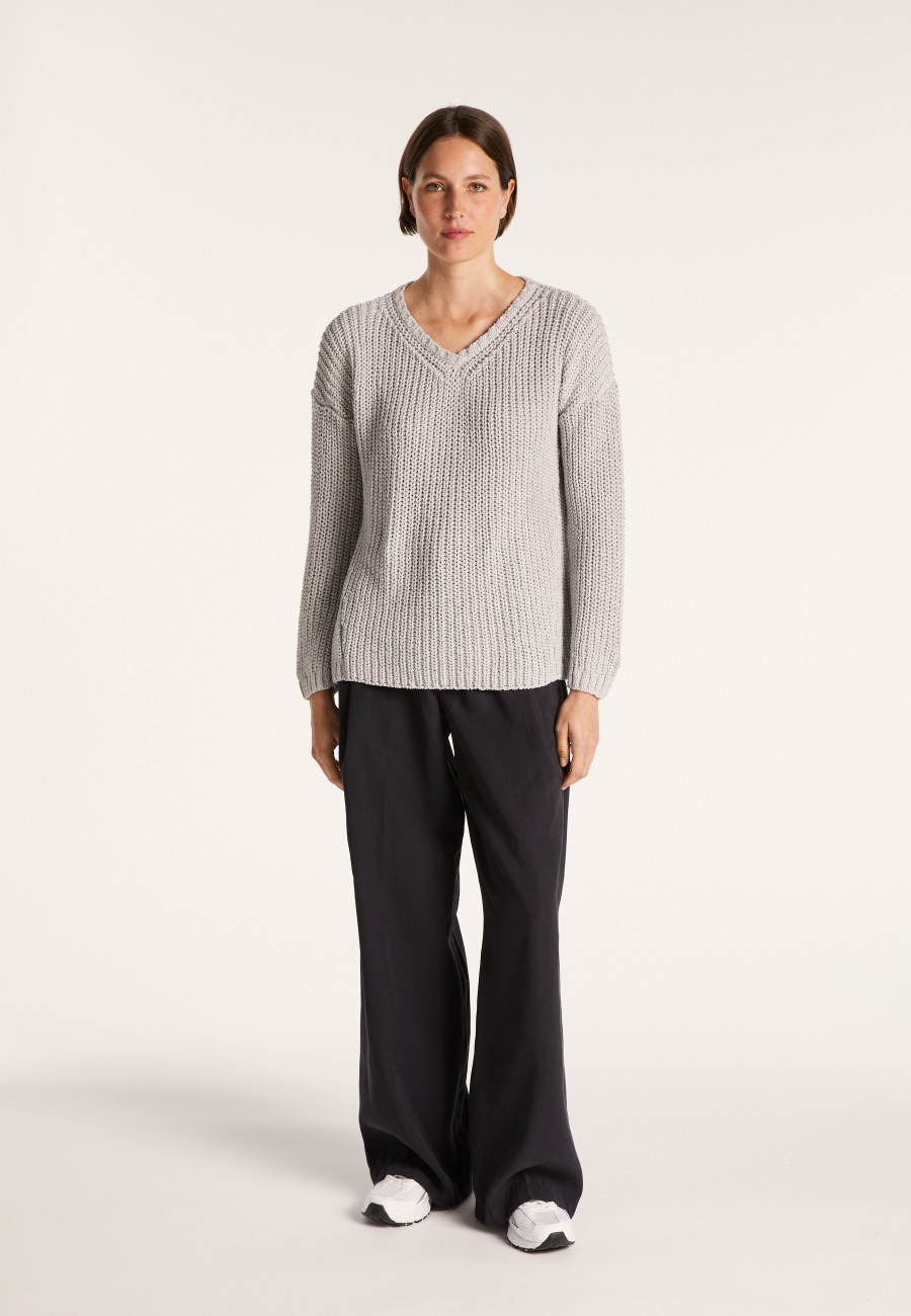 Suéter de malha canelada com decote em V - Bulle