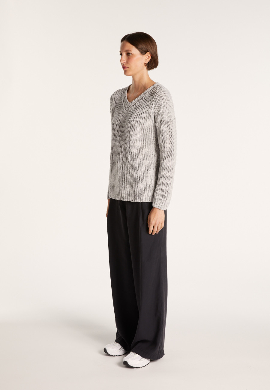 Suéter de malha canelada com decote em V - Bulle