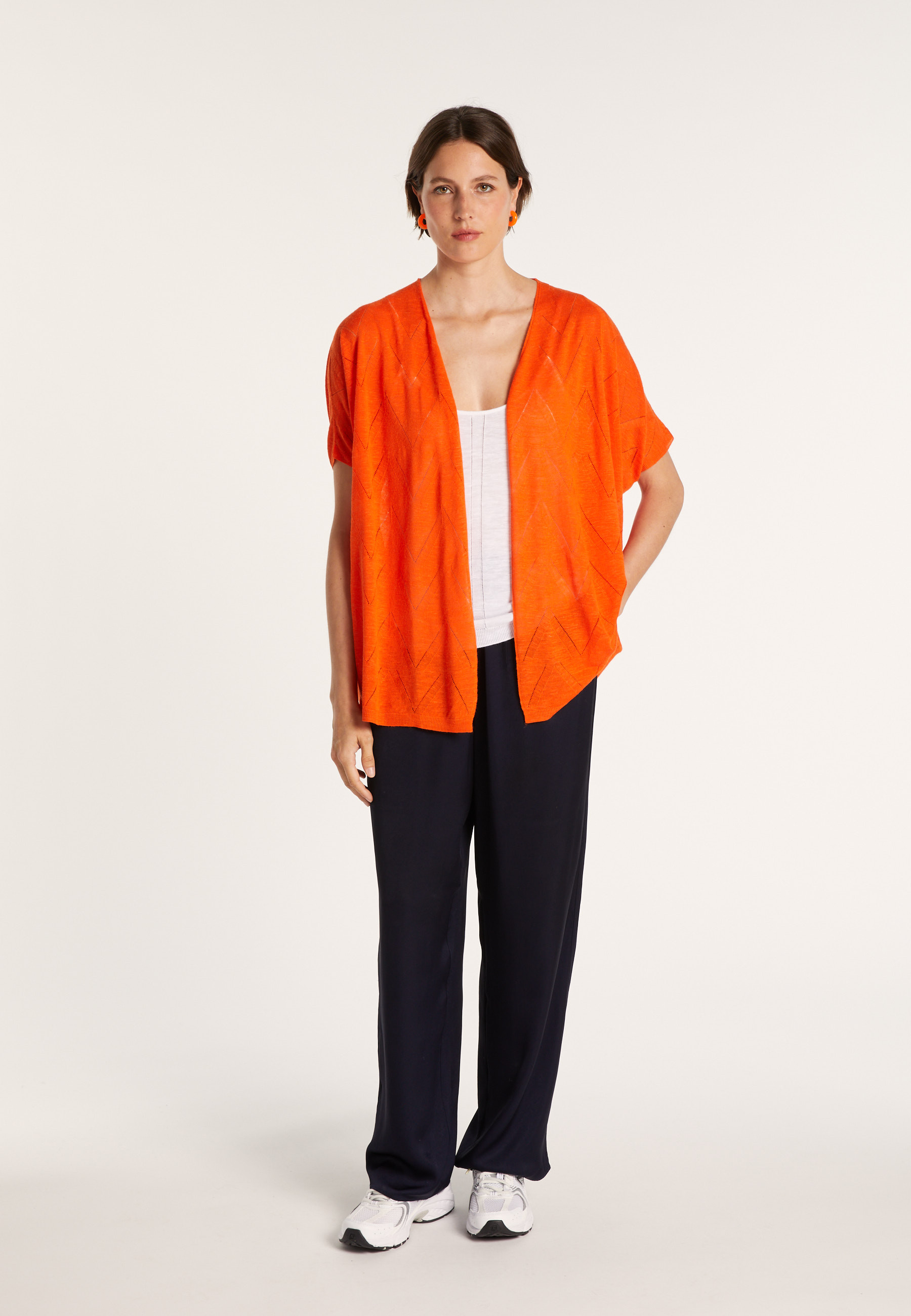 Long gilet en lin flammé - Cid 6883 flamine - 15 Orange