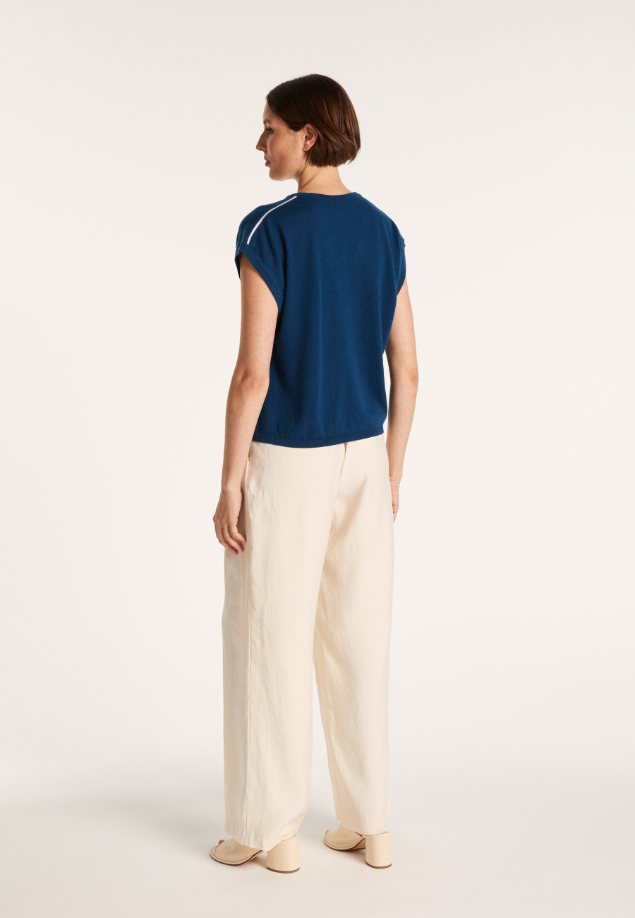 Camiseta de caxemira e linho com decote em V - Meg