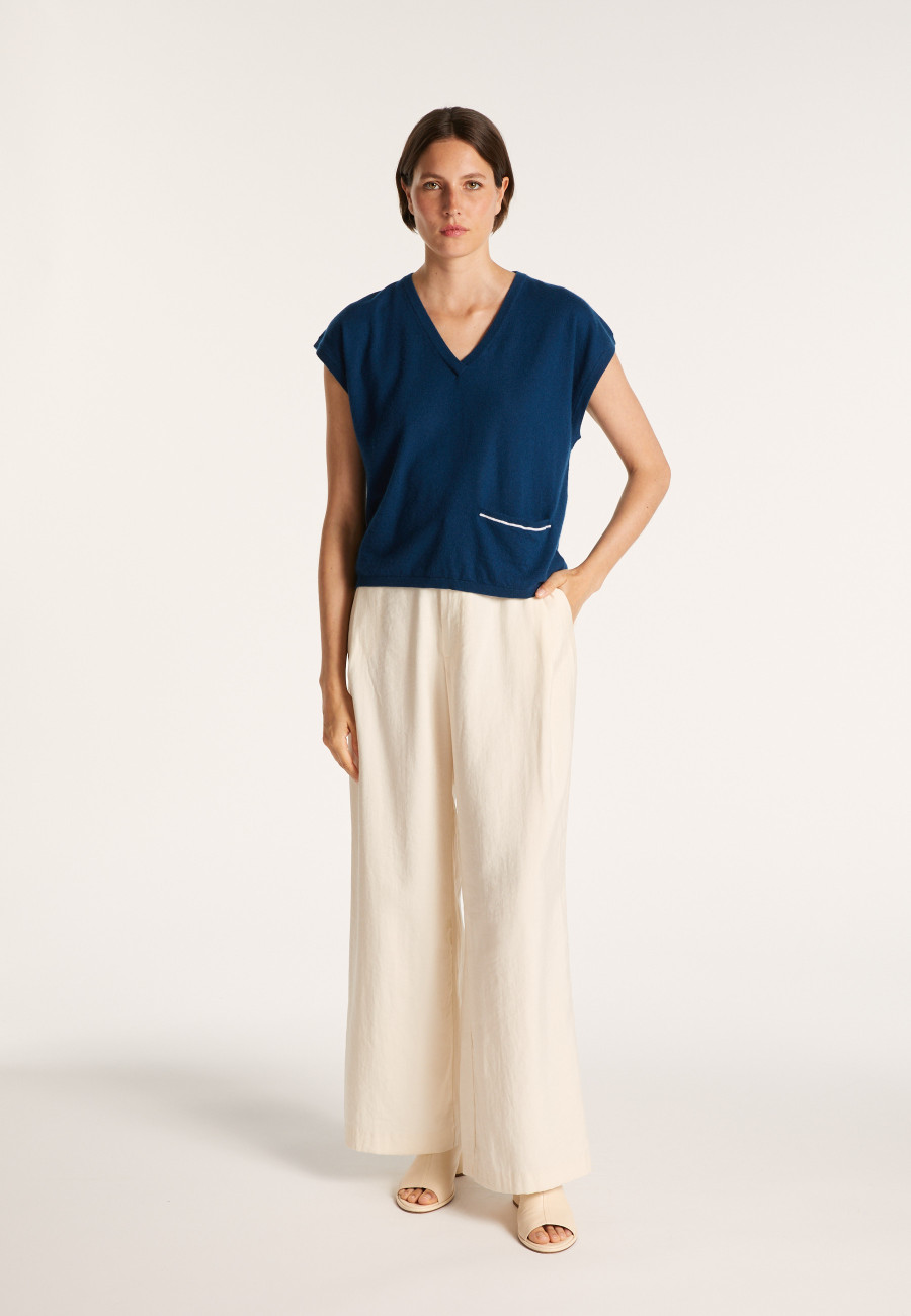 Camiseta de caxemira e linho com decote em V - Meg