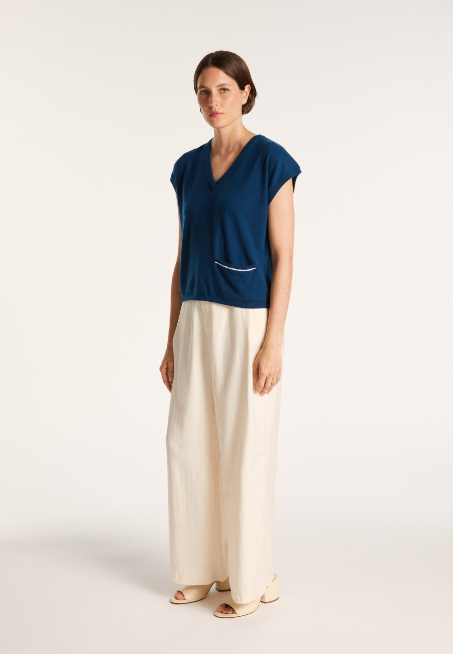 Camiseta de caxemira e linho com decote em V - Meg