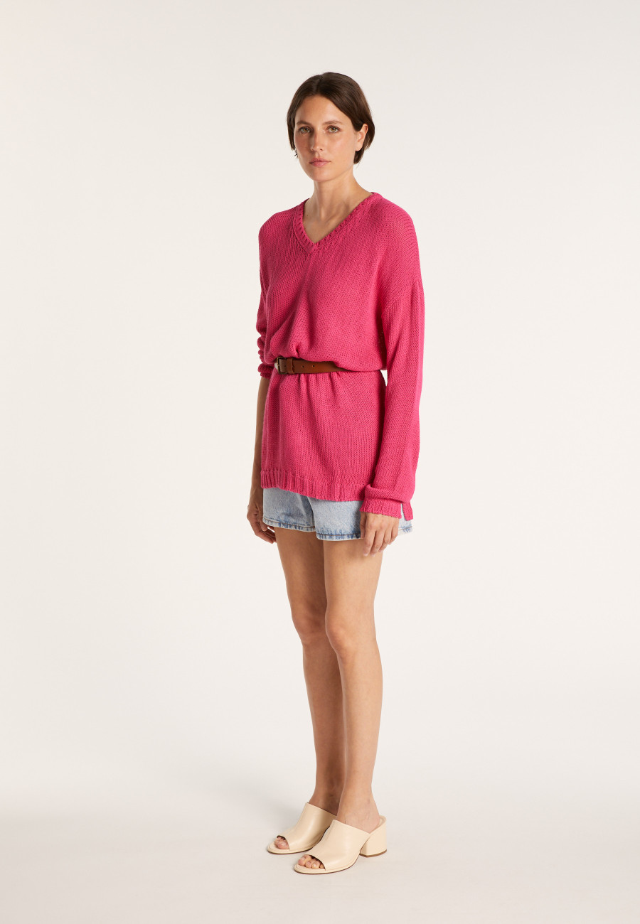 Suéter Tamanho de malha grossa com decote em V - Balata