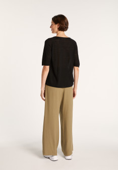 T-shirt manches coudes en lin flammé - Bonbon 7230 epice -  46 Marron clair