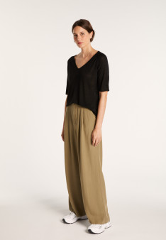 T-shirt manches coudes en lin flammé - Bonbon 7230 epice -  46 Marron clair