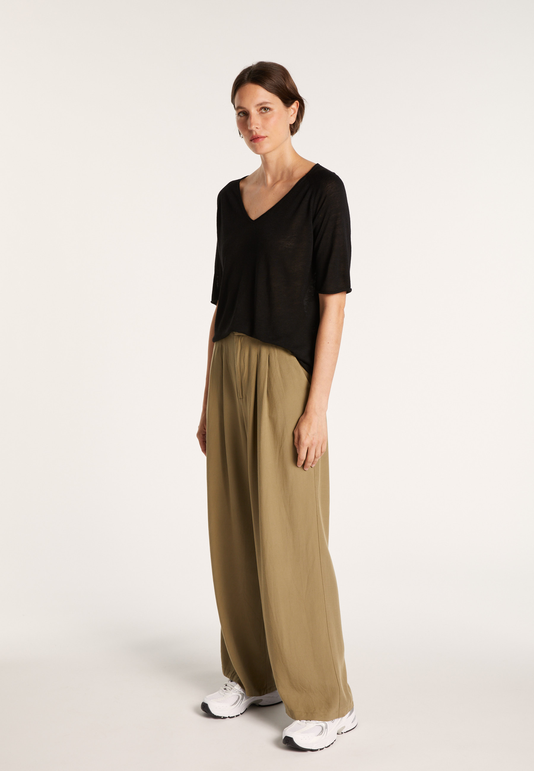 T-shirt manches coudes en lin flammé - Bonbon 7230 epice -  46 Marron clair