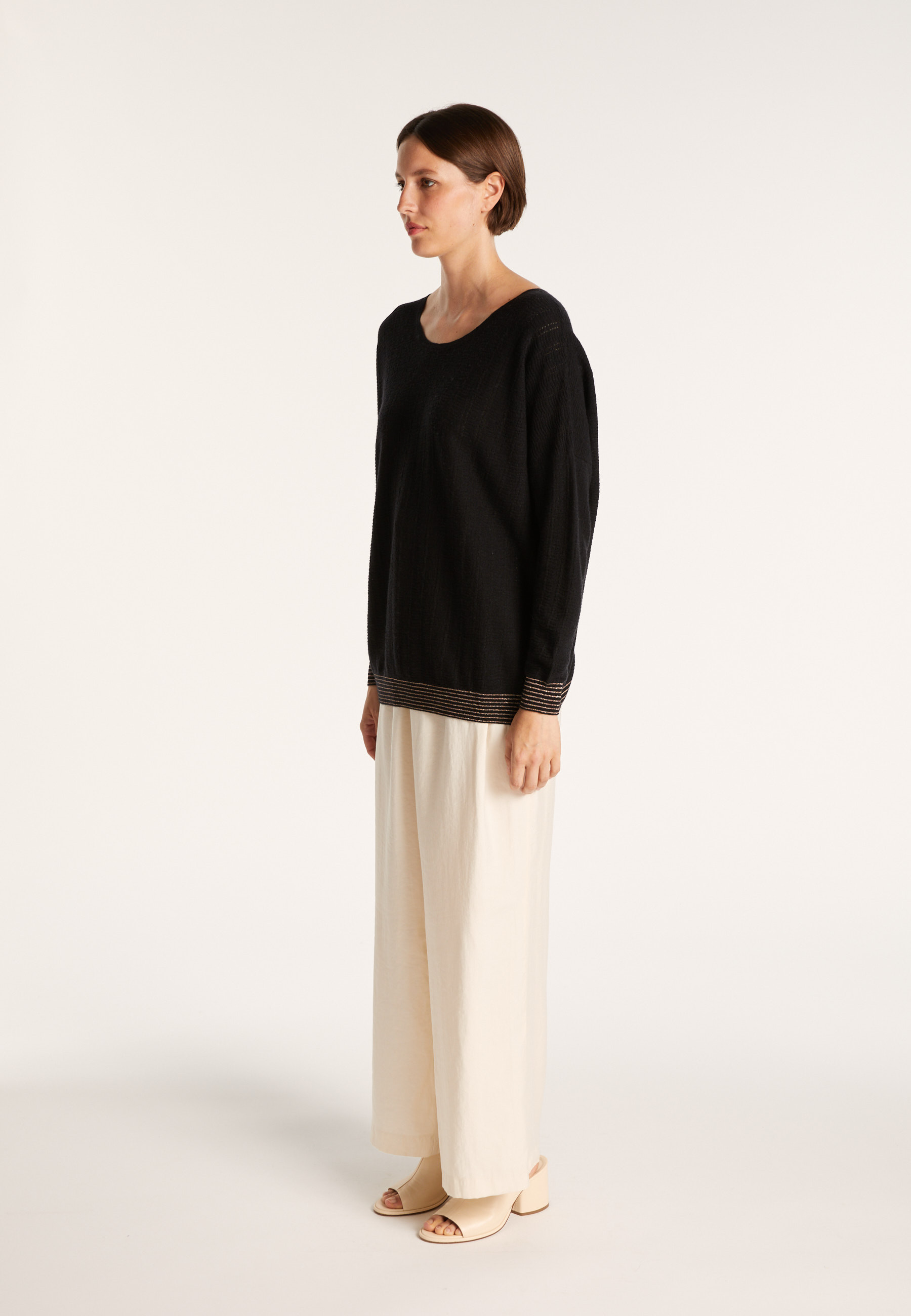 Pull col rond en cachemire lin - Ambre  6840- 05 Bleu Marine Noir